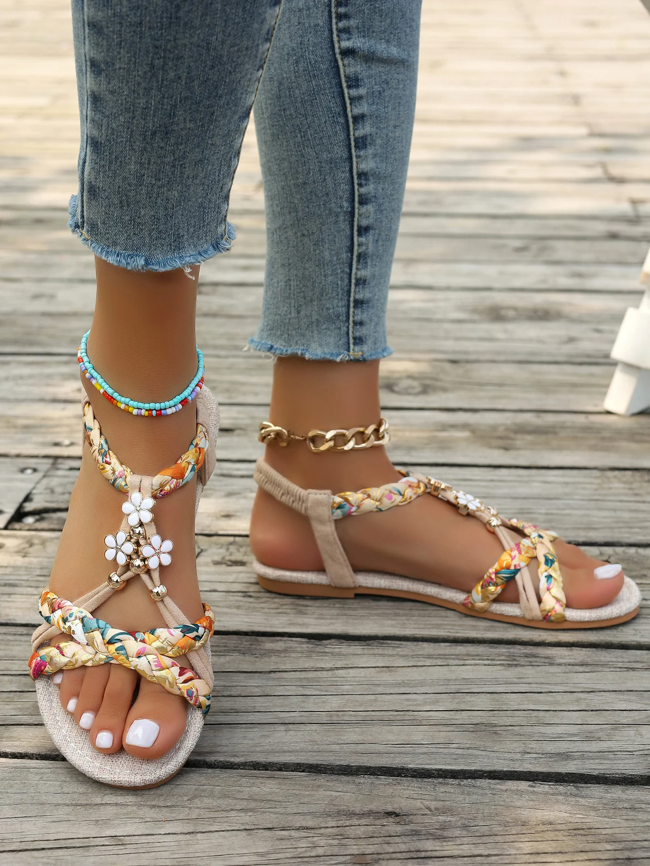 Casual Floral Slip On Flat Heel Espadrille Sandals
