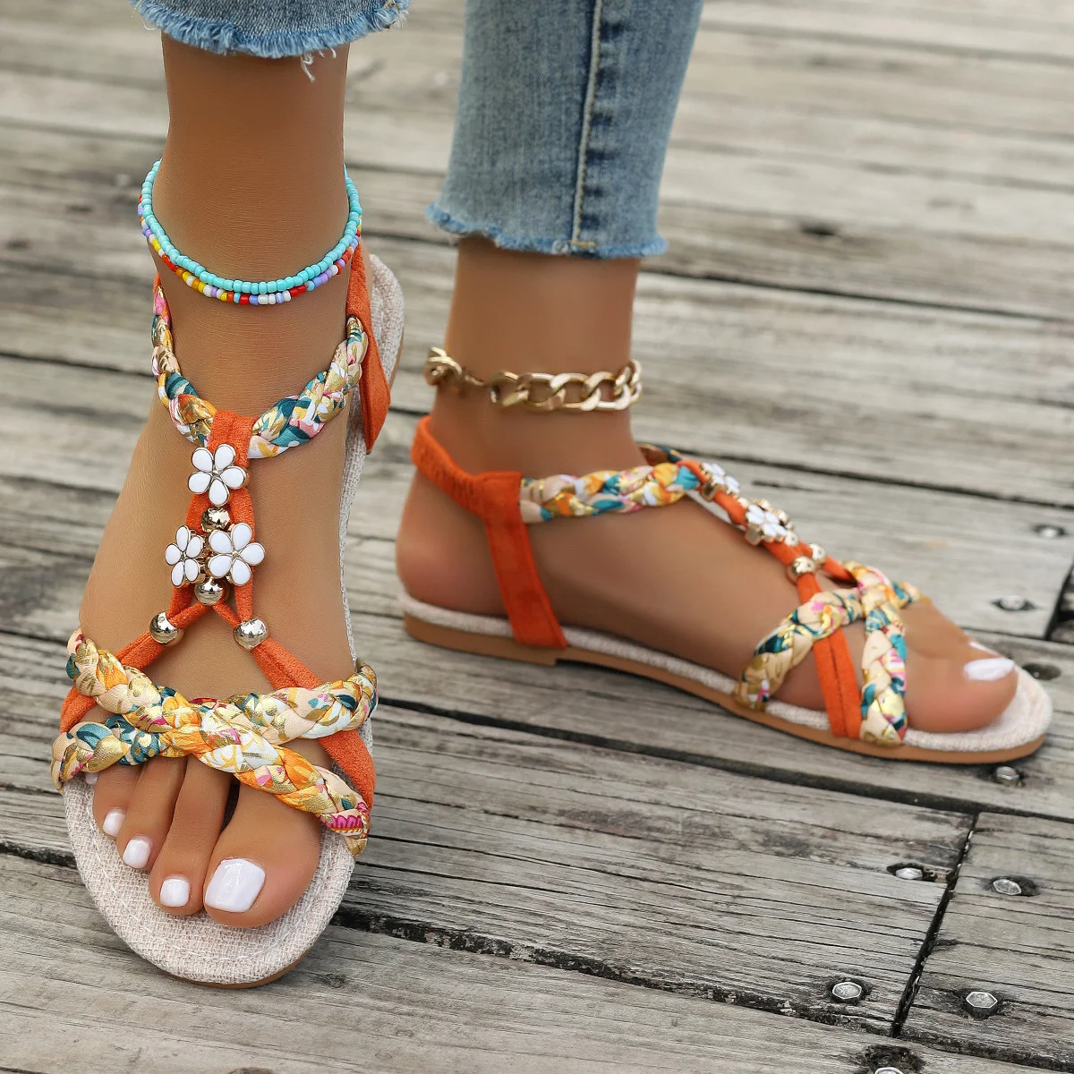 Casual Floral Slip On Flat Heel Espadrille Sandals