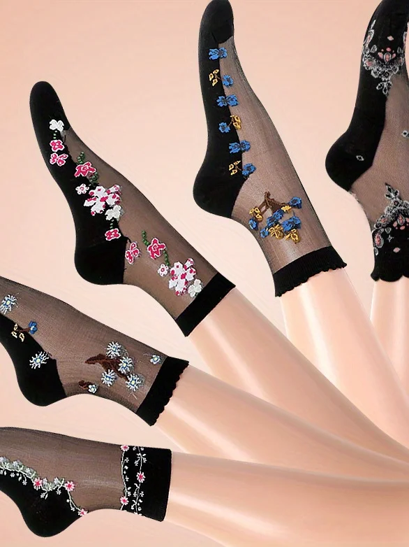 Hot Sale Women's Medium Tube Crystal Stockings Spring And Summer Thin Embroidered Glass Silk Women's Stockings Middle-aged And Elderly Non-slip Socks