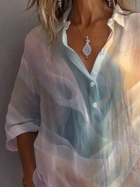 Shirt Collar Long Sleeve Abstract Printing Regular Loose Button Up Shirt Shirt For Women