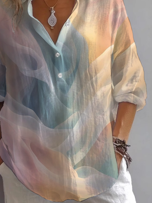 Shirt Collar Long Sleeve Abstract Printing Regular Loose Button Up Shirt Shirt For Women