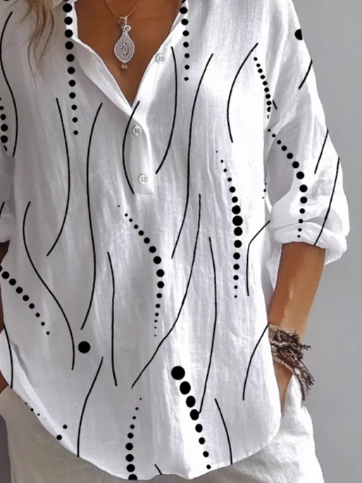 Shirt Collar Long Sleeve Striped Printing Regular Loose Button Up Shirt Shirt For Women