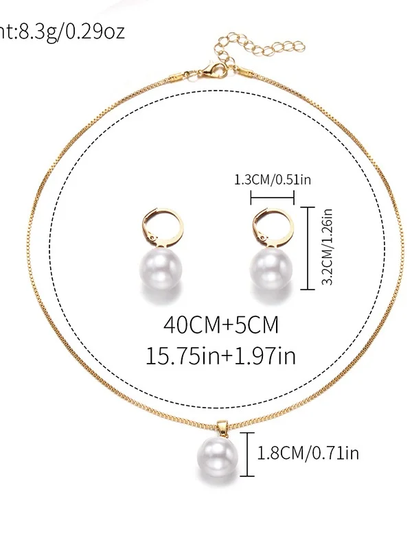 Jewelry Fashion Pearl Pendant Alloy Light Luxury Pearl Earrings Earrings Necklace Set Two-piece Necklace