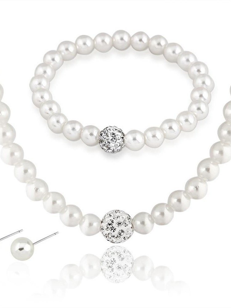 Creative Jewelry Imitation Pearl Necklace Bracelet Earrings Set Three Pieces