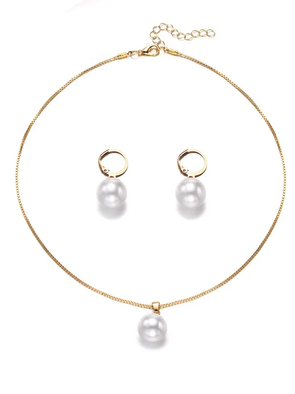Jewelry Fashion Pearl Pendant Alloy Light Luxury Pearl Earrings Earrings Necklace Set Two-piece Necklace
