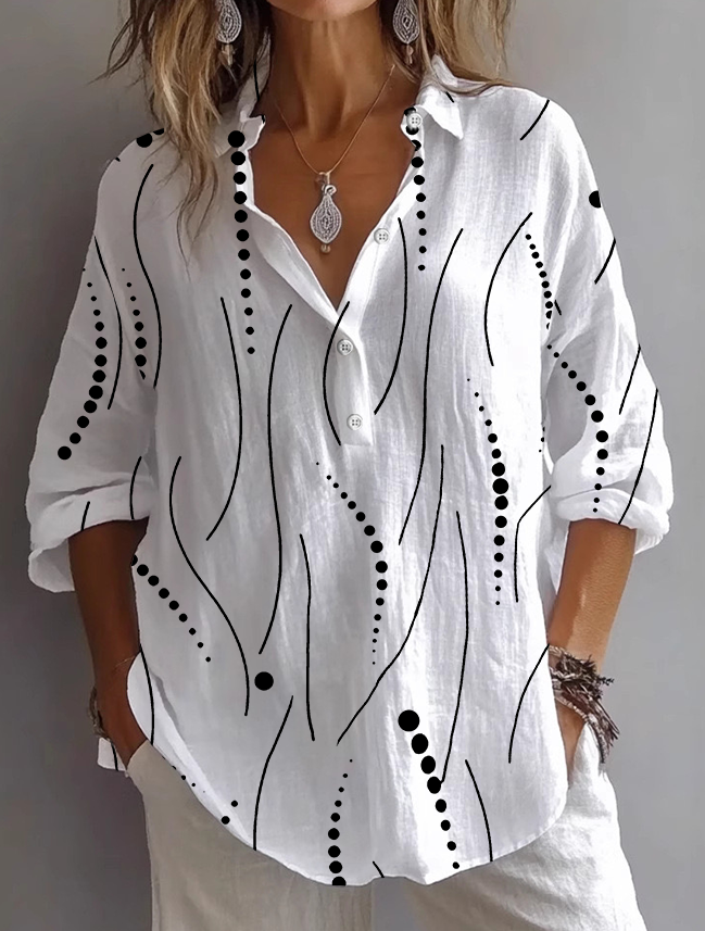 Shirt Collar Long Sleeve Striped Printing Regular Loose Button Up Shirt Shirt For Women