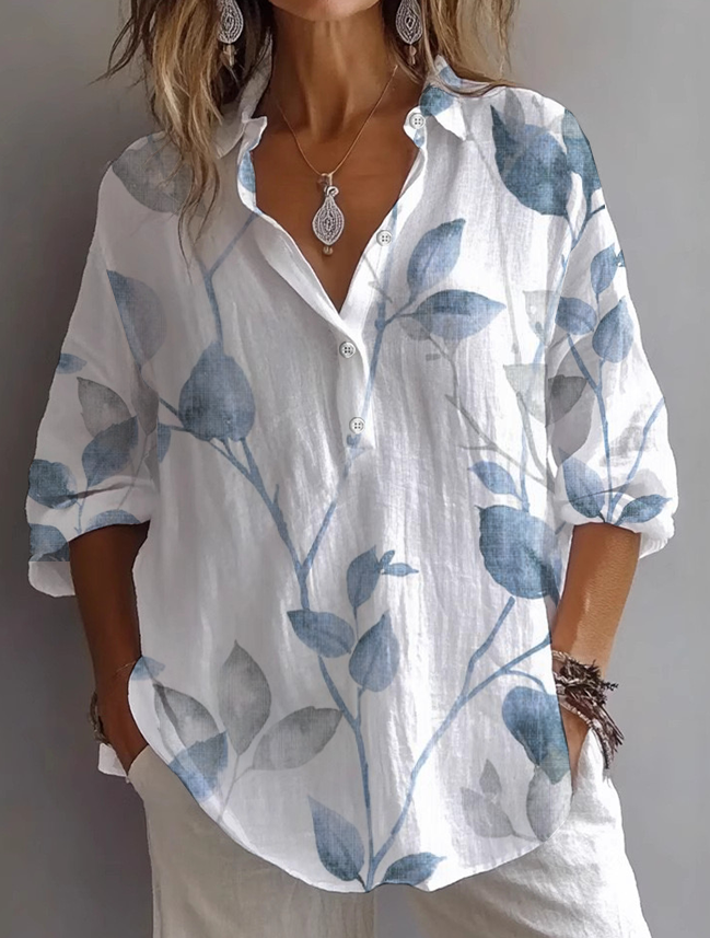 Shirt Collar Long Sleeve Floral Printing Regular Loose Button Up Shirt Shirt For Women
