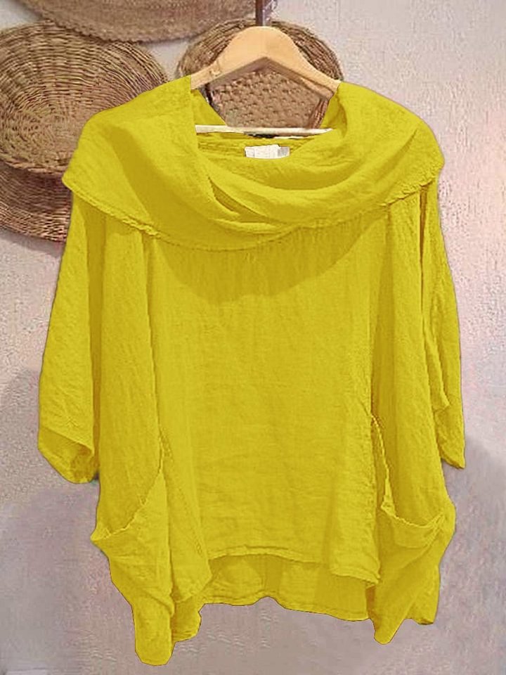 Shawl Collar Half Sleeve Plain Regular Micro-Elasticity Loose Shirt For Women