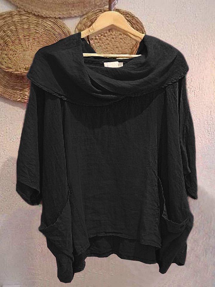 Shawl Collar Half Sleeve Plain Regular Micro-Elasticity Loose Shirt For Women