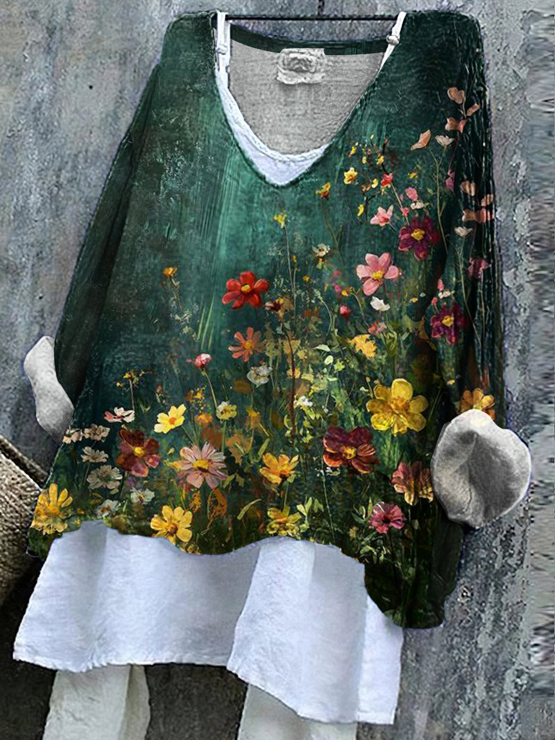 V Neck Long Sleeve Floral Regular Micro-Elasticity Regular Fit Shirt For Women