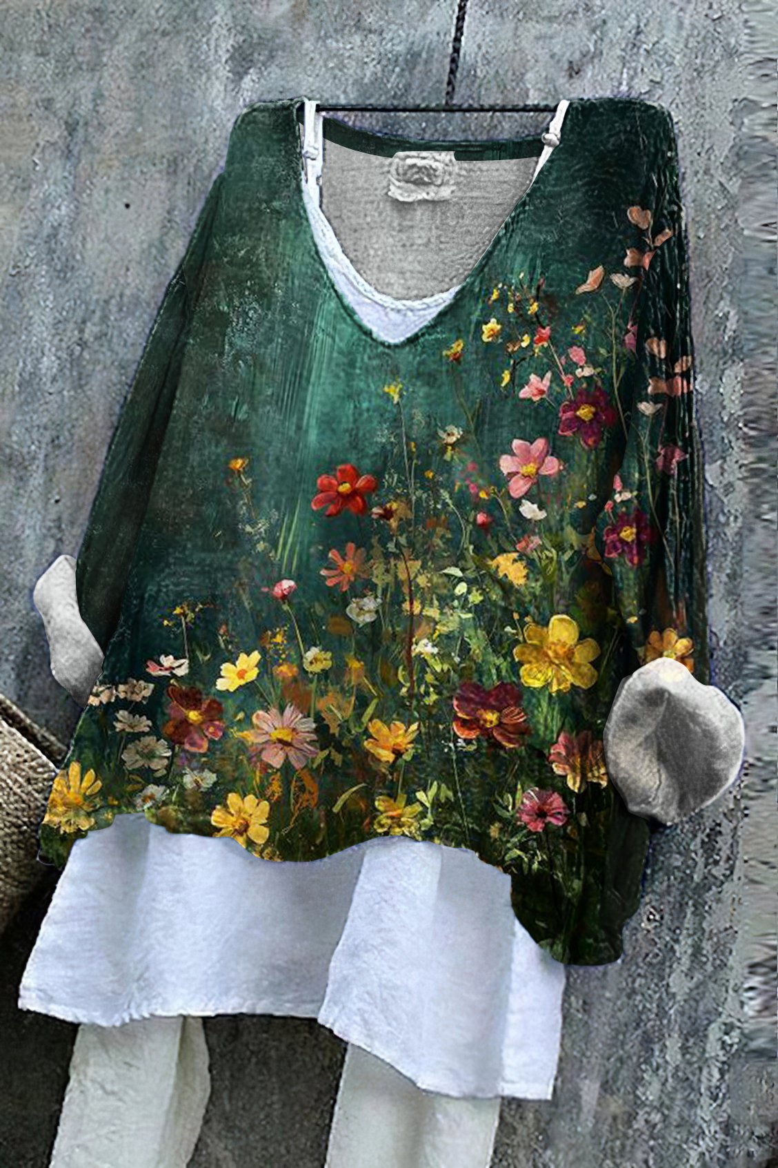 V Neck Long Sleeve Floral Regular Micro-Elasticity Regular Fit Shirt For Women