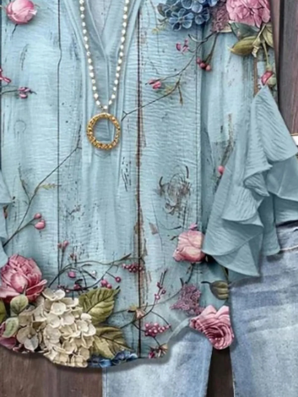 V Neck Half Sleeve Floral Regular Micro-Elasticity Regular Fit Blouse For Women