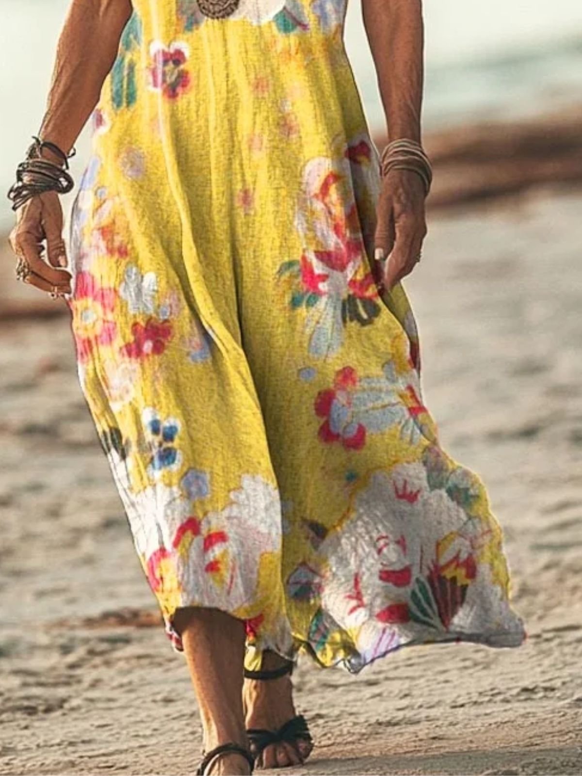 Women Floral Summer Dress V Neck Short Sleeve A-Line Dress