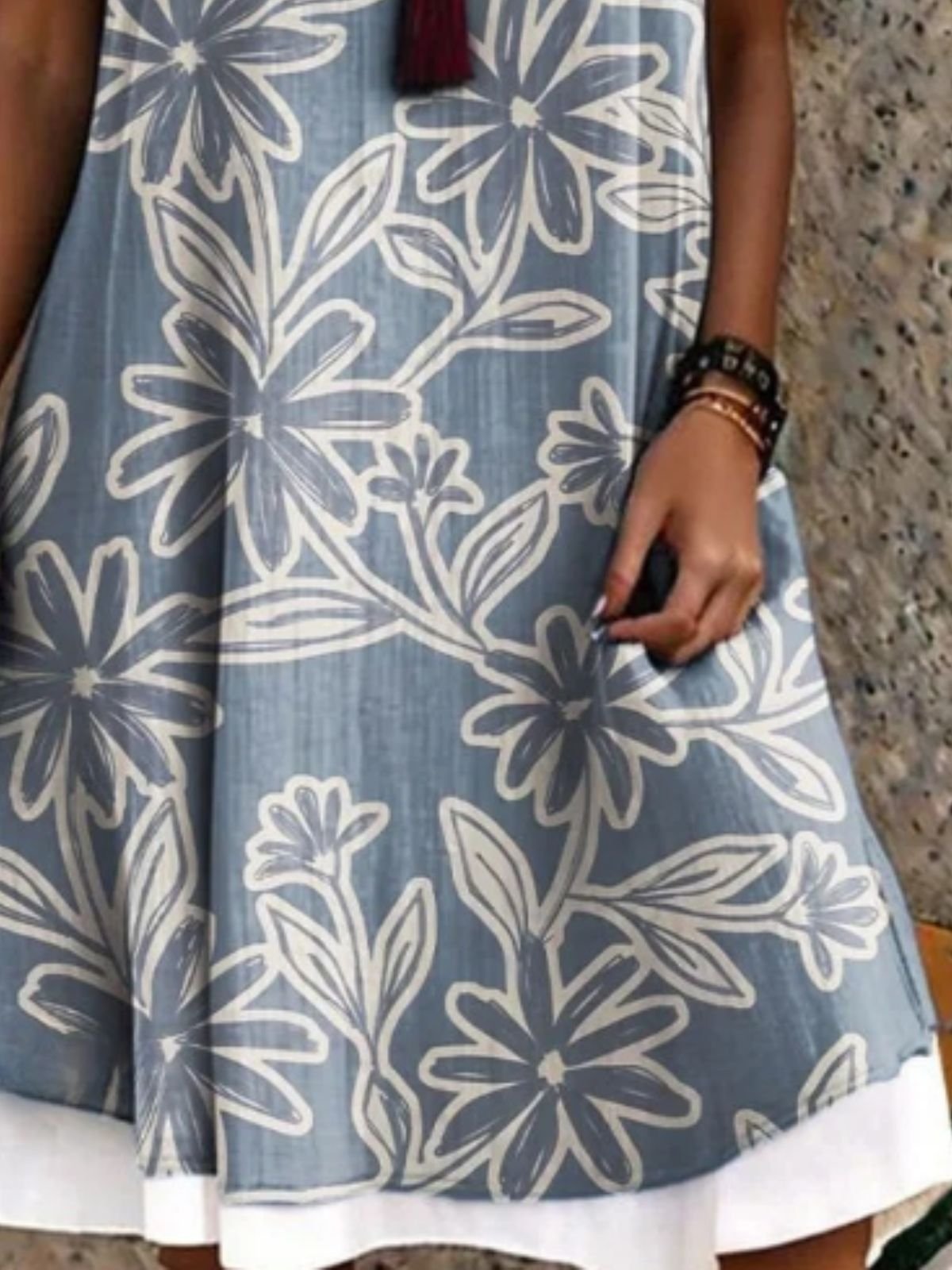 Women Floral Summer Dress Crew Neck Sleeveless A-Line Dress