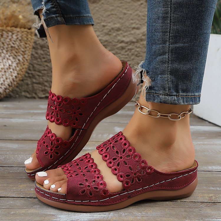 Vintage Plain Slip On Flat Heel Slide Sandals