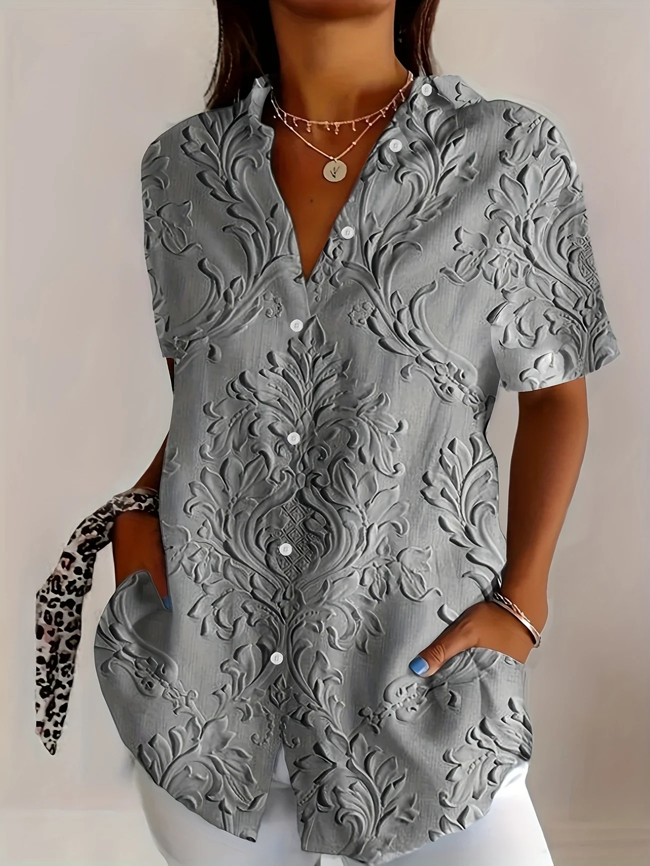 Shirt Collar Short Sleeve Floral Printing Regular Micro-Elasticity Loose Button Up Shirt Shirt For Women