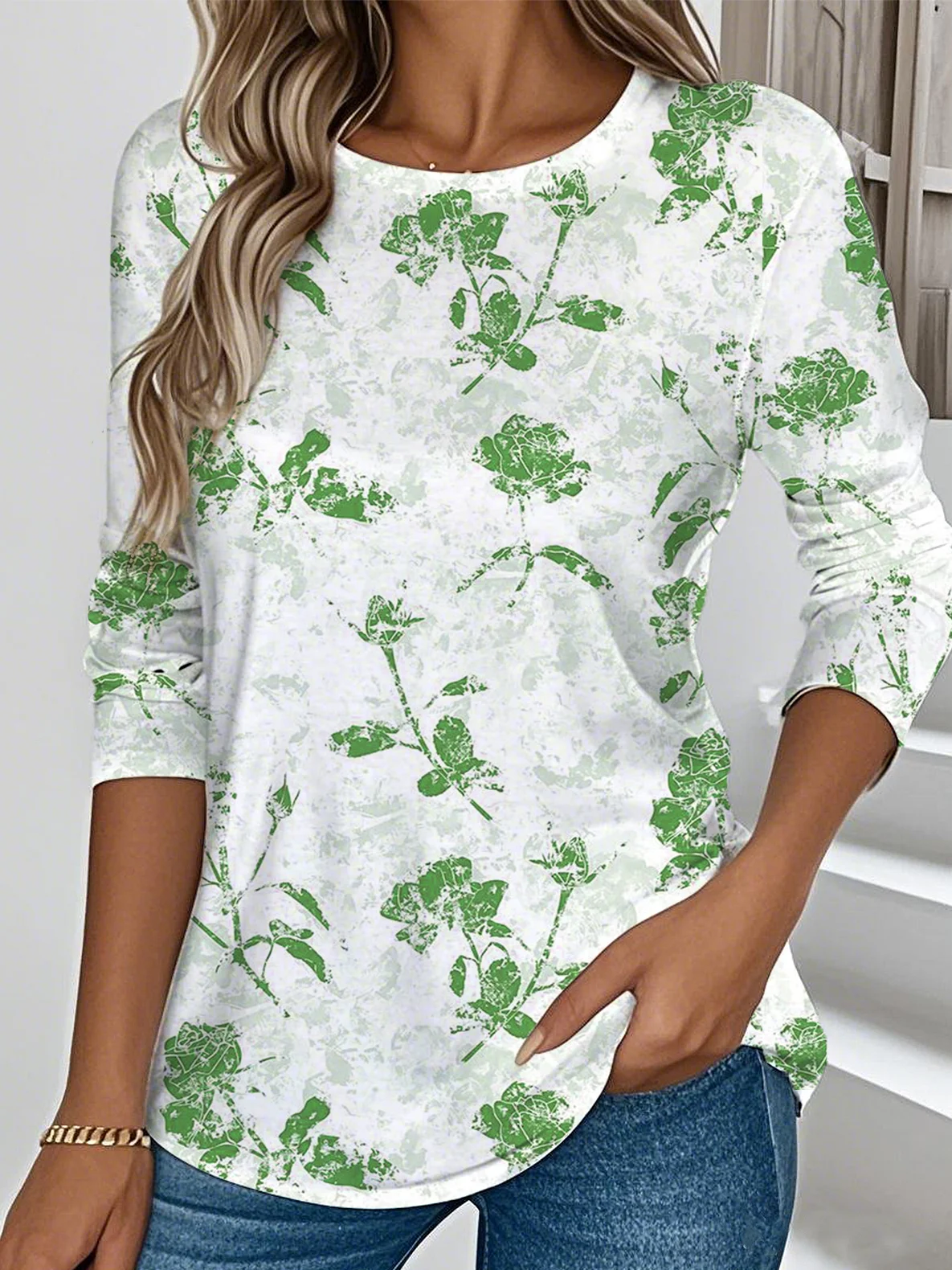 Casual Floral Crew Neck Long Sleeve T-shirt