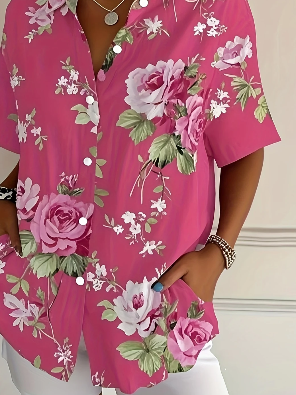 Shirt Collar Short Sleeve Floral Printing Regular Micro-Elasticity Loose Button Up Shirt Shirt For Women