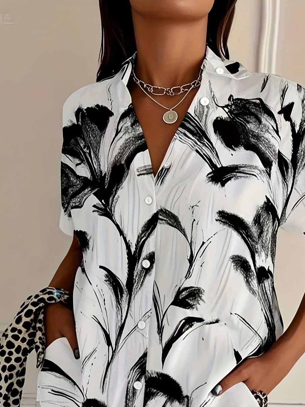 Shirt Collar Short Sleeve Floral Printing Regular Micro-Elasticity Loose Button Up Shirt Shirt For Women
