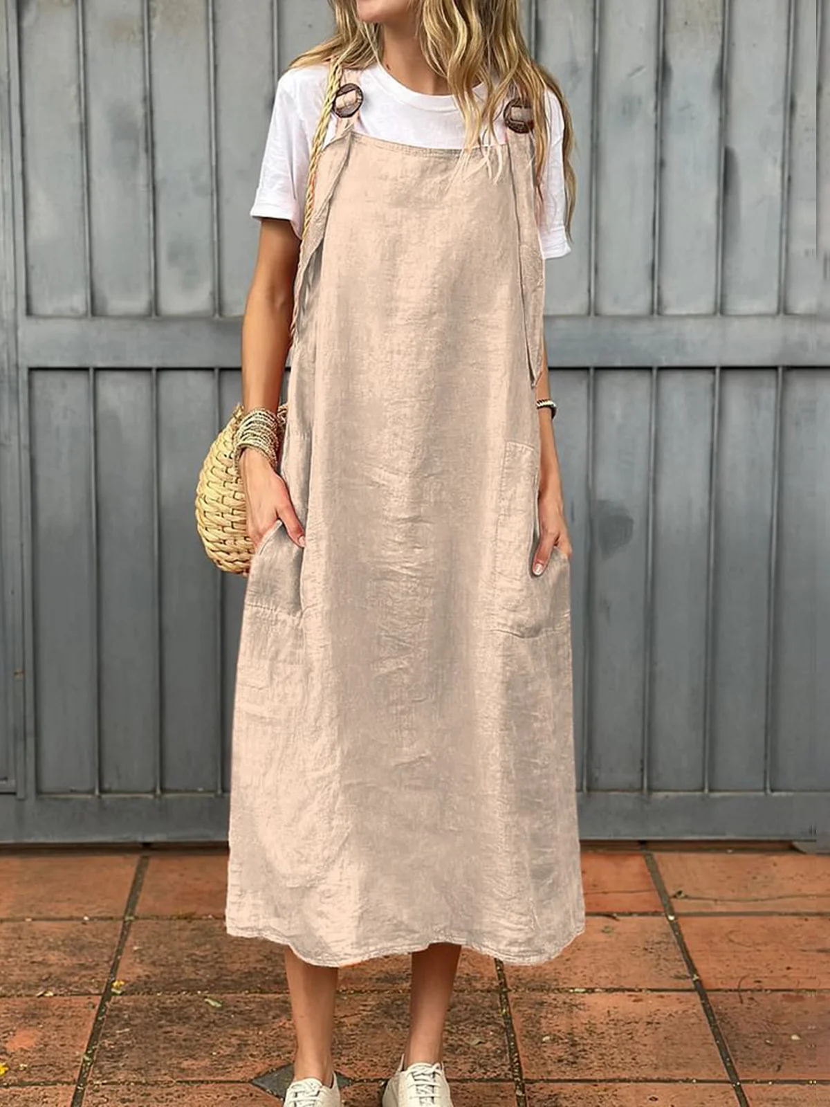 Women Plain Summer Dress Spaghetti Gallus Slip Dress H-Line Dress