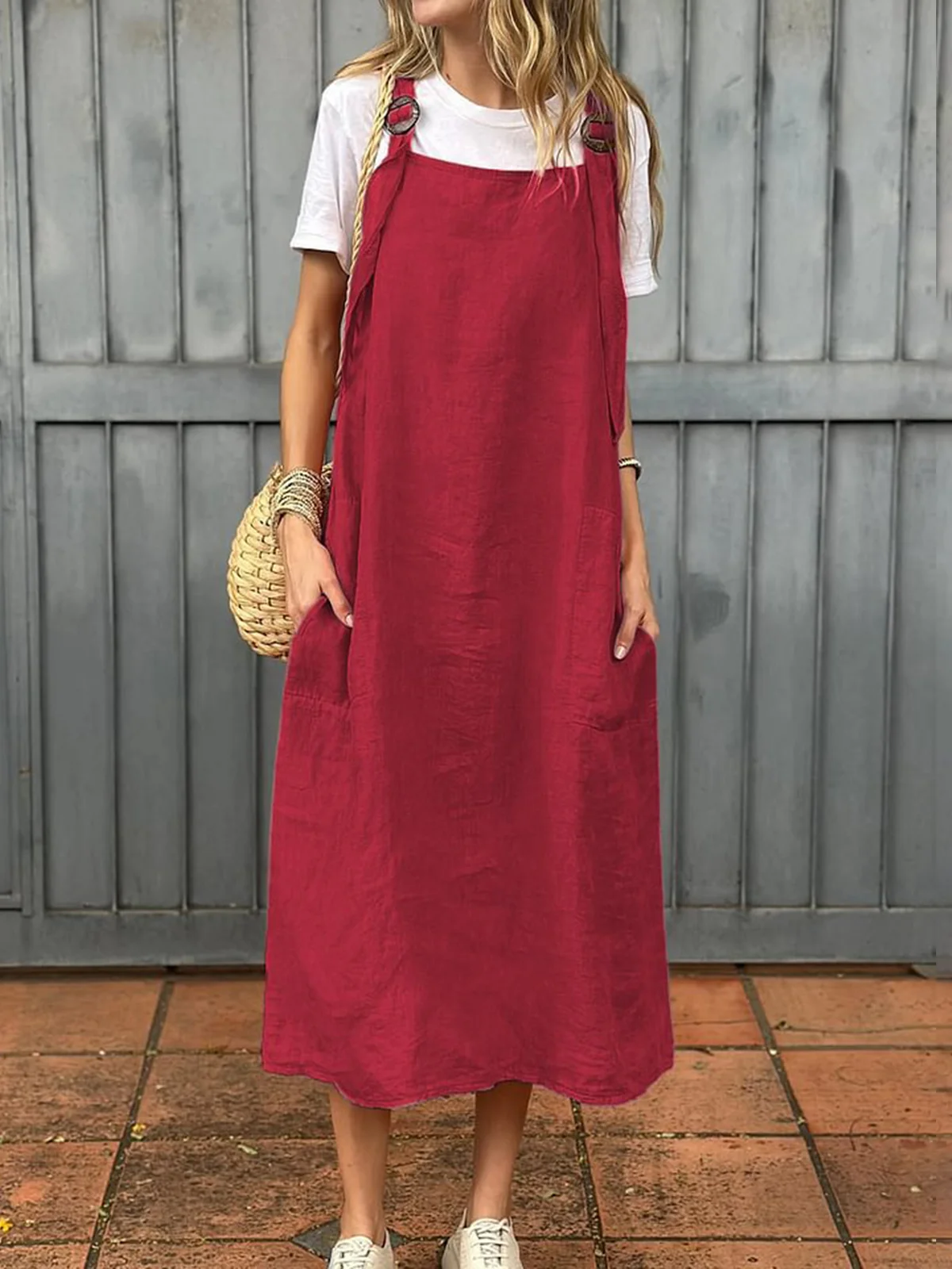 Women Plain Summer Dress Spaghetti Gallus Slip Dress H-Line Dress