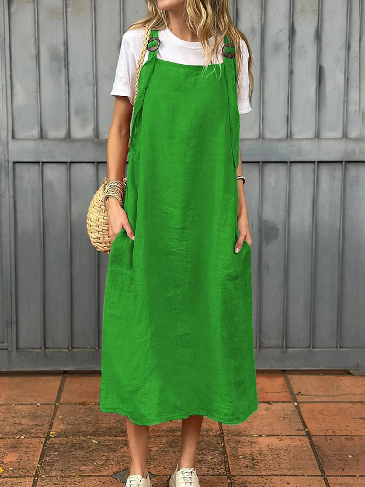 Women Plain Summer Dress Spaghetti Gallus Slip Dress H-Line Dress