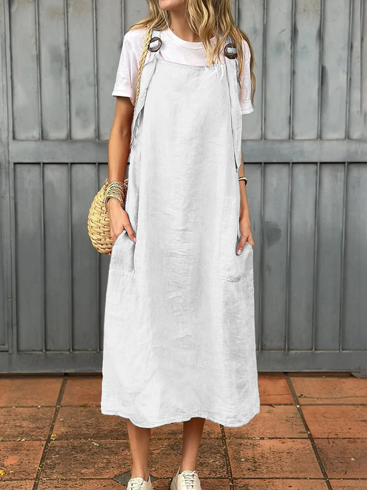 Women Plain Summer Dress Spaghetti Gallus Slip Dress H-Line Dress