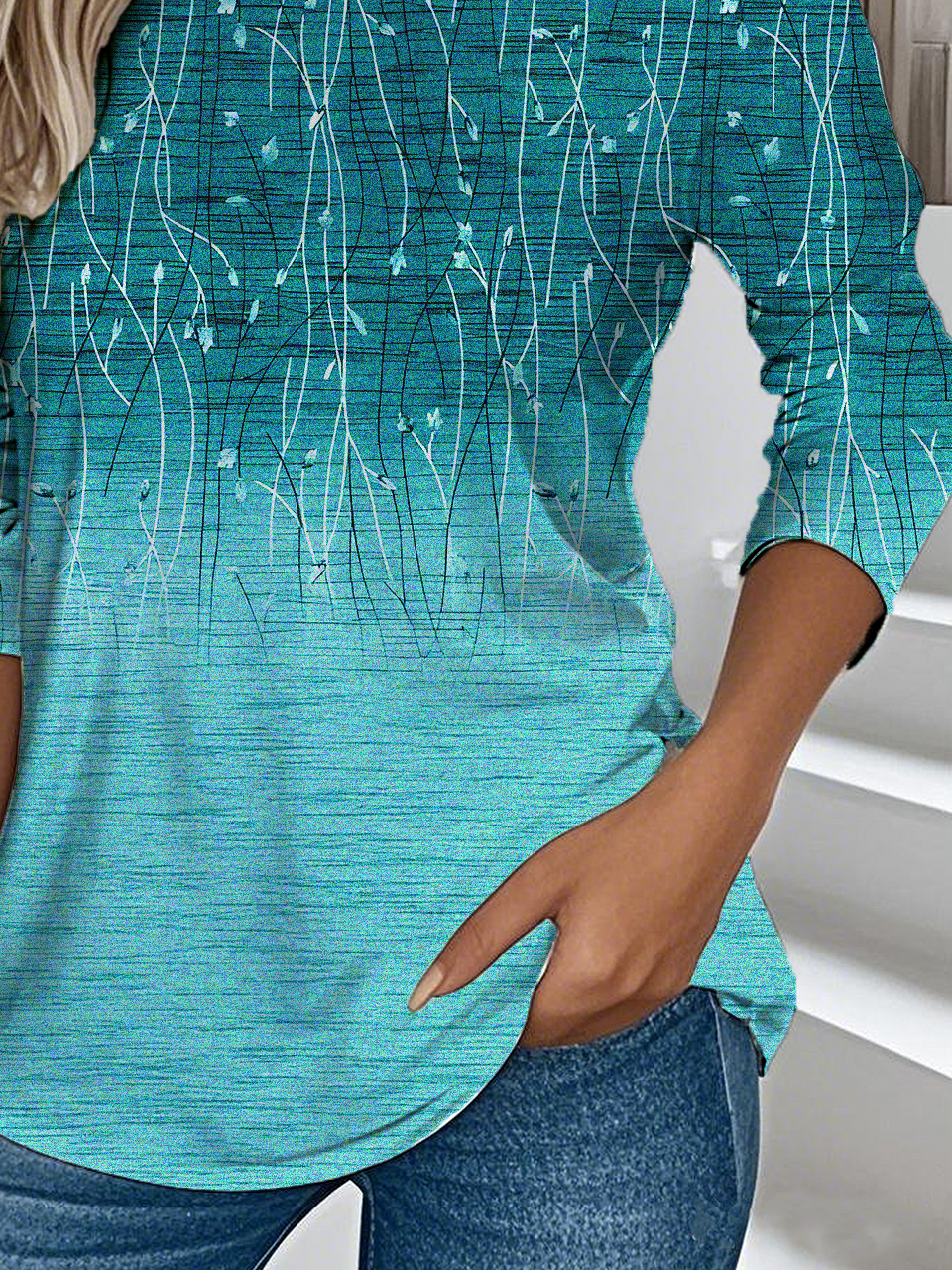 Casual Gradient Pattern Crew Neck Long Sleeve T-shirt