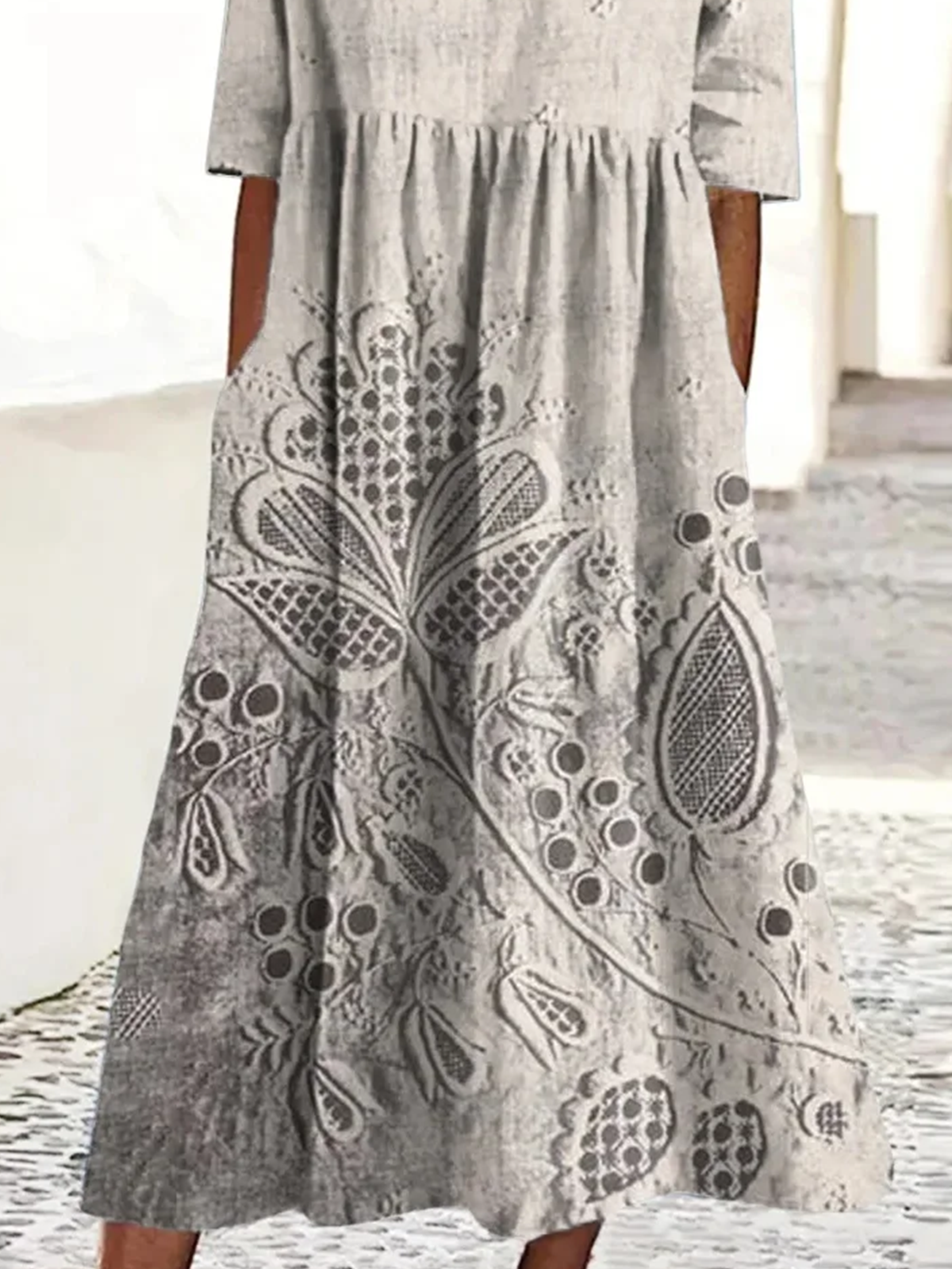 Women Floral Summer Dress Crew Neck Short Sleeve A-Line Dress