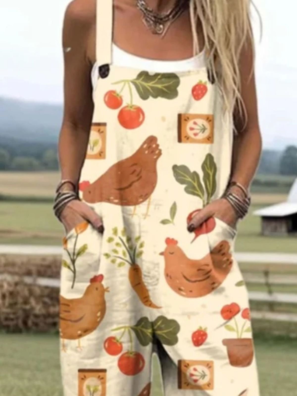 Women Animal Square Neck Gallus Casual Summer Cotton And Linen Jumpsuit