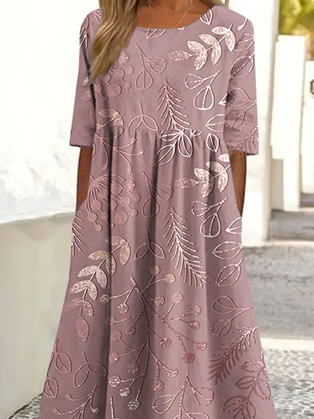 Women Floral Summer Dress Crew Neck Short Sleeve A-Line Dress