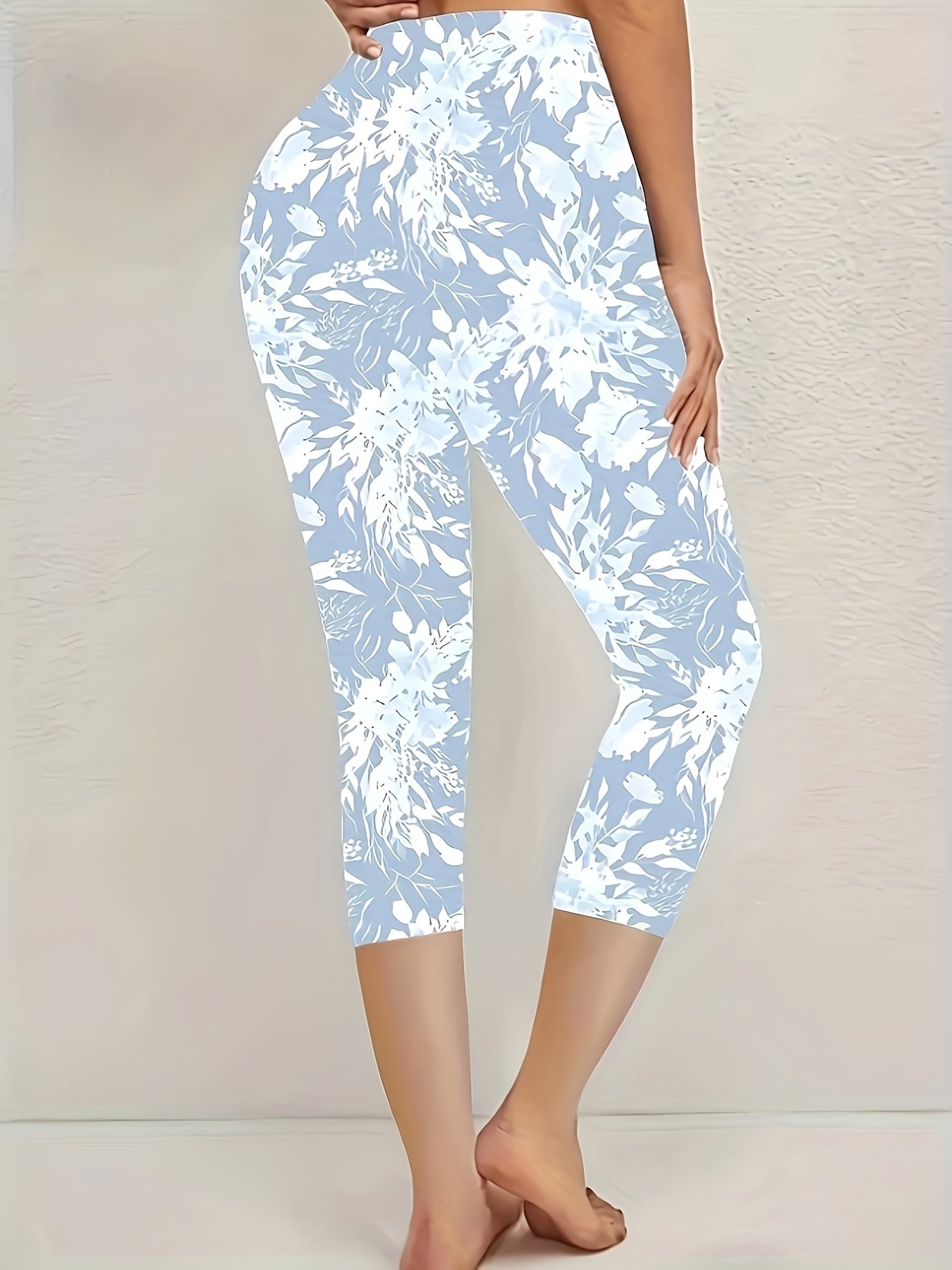 Casual Floral Capris Elastic Waist Printing Leggings