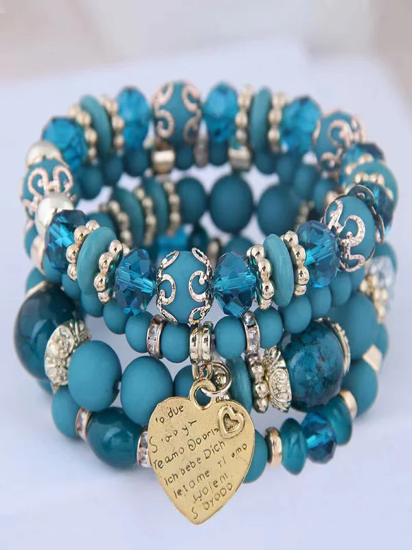 Best-selling Bohemian Alloy Love Pendant Multi-layer Elastic Rope Beaded Bracelet