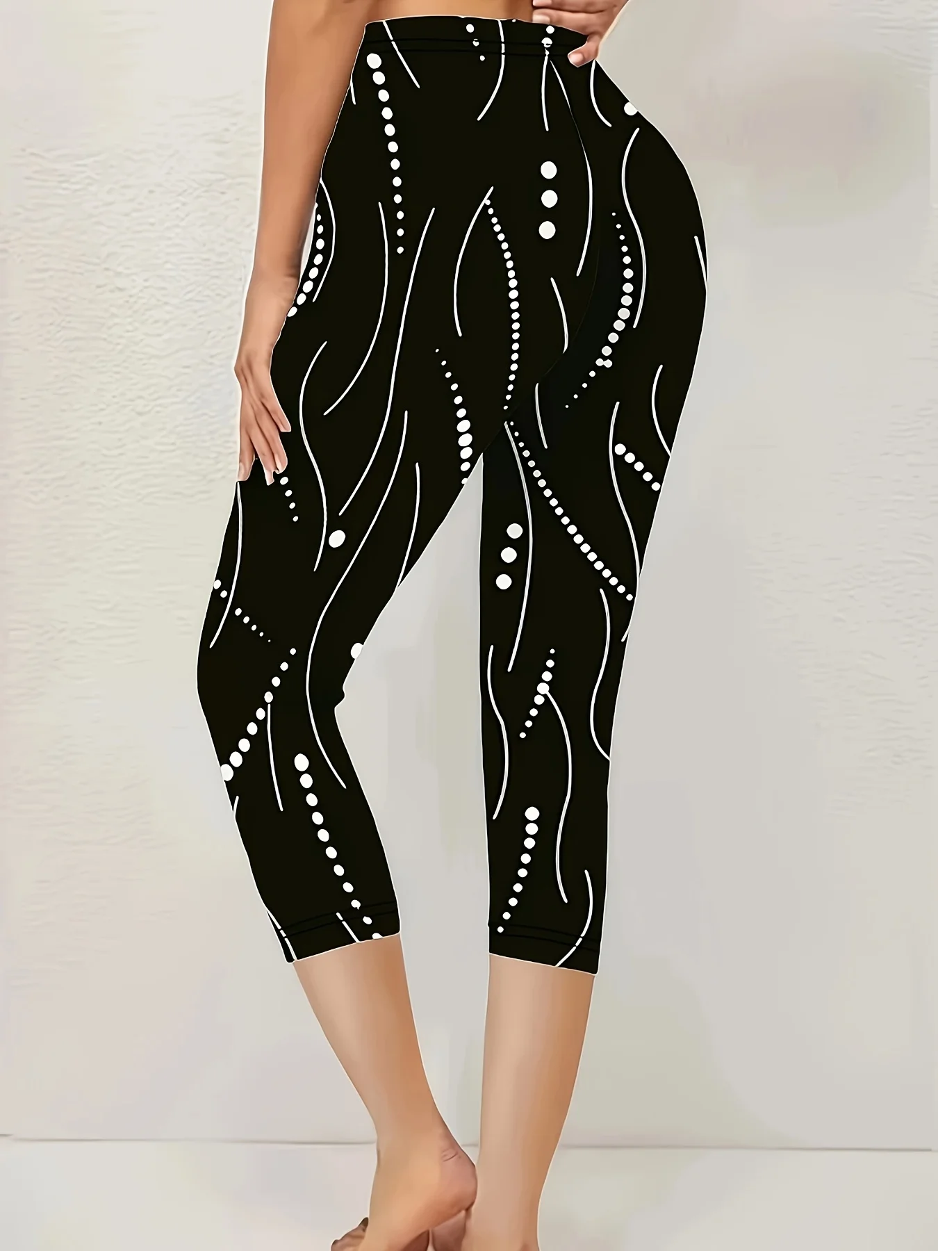 Casual Polka Dots Capris Elastic Waist Printing Pant