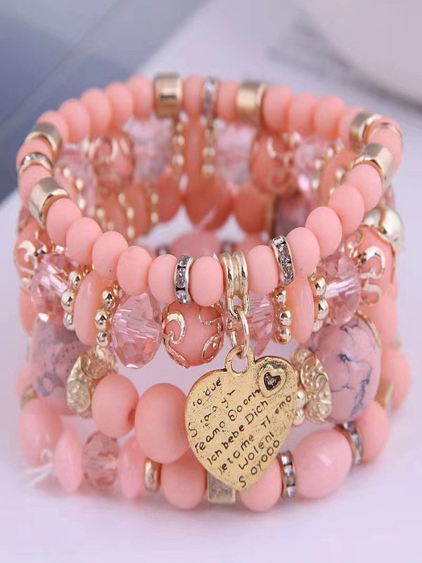 Best-selling Bohemian Alloy Love Pendant Multi-layer Elastic Rope Beaded Bracelet
