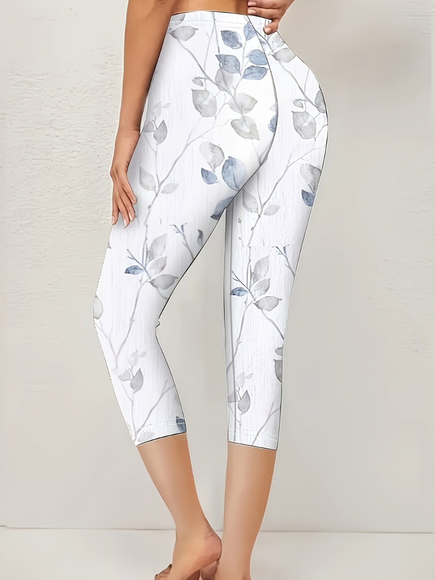 Casual Floral Printing Capris Elastic Waist Leggings