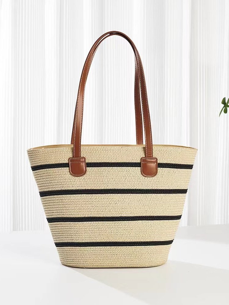New Straw Bag Women's Summer Handbag Seaside Tote Bag Large Capacity Woven Shoulder Bag High-end Bucket Bag