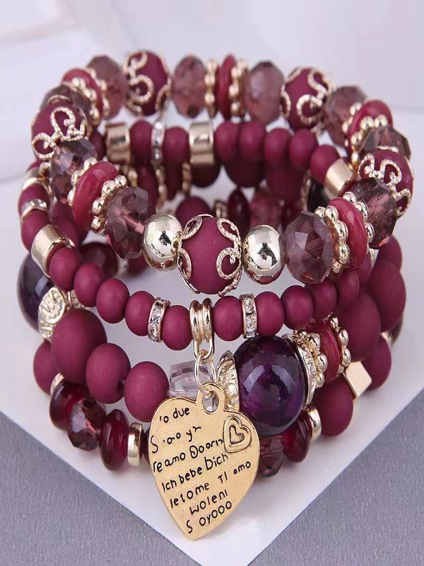 Best-selling Bohemian Alloy Love Pendant Multi-layer Elastic Rope Beaded Bracelet
