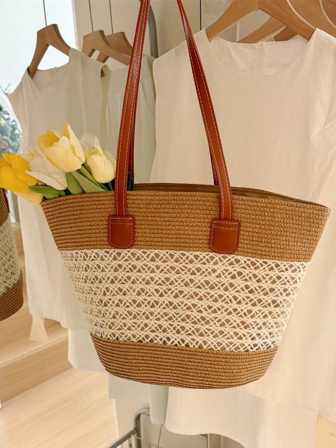 New Straw Bag Women's Summer Handbag Seaside Tote Bag Large Capacity Woven Shoulder Bag High-end Bucket Bag