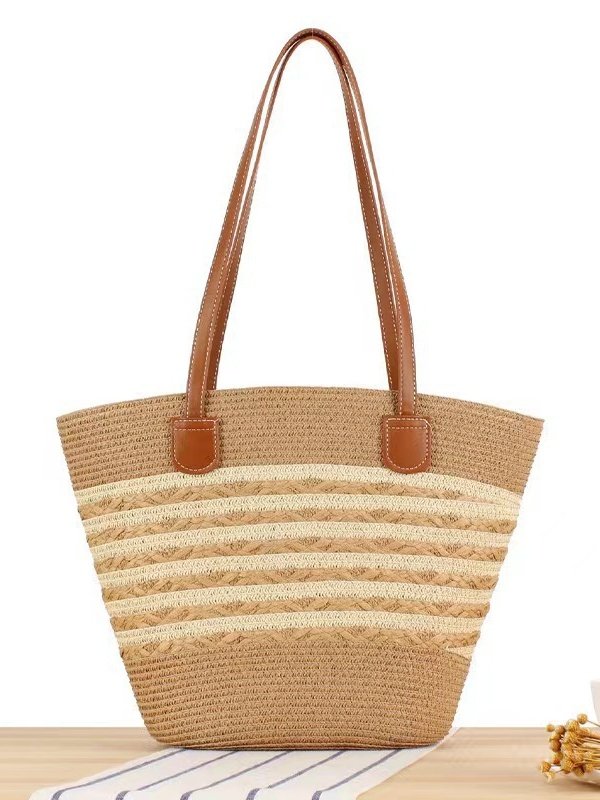 New Straw Bag Women's Summer Handbag Seaside Tote Bag Large Capacity Woven Shoulder Bag High-end Bucket Bag