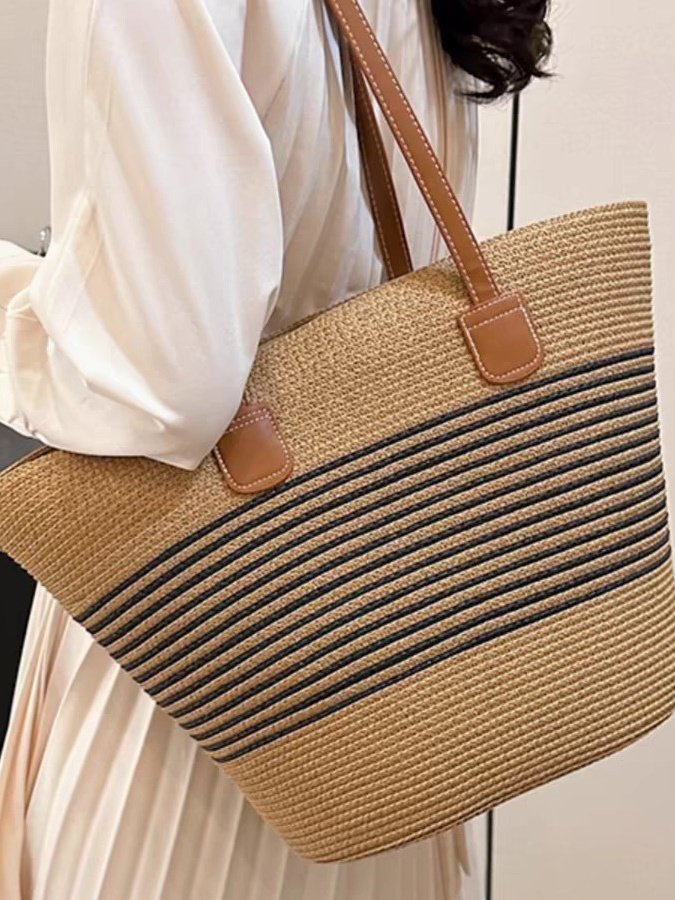 New Straw Bag Women's Summer Handbag Seaside Tote Bag Large Capacity Woven Shoulder Bag High-end Bucket Bag