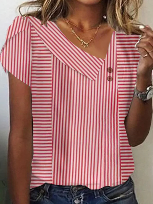 Casual Striped Asymmetrical Short Sleeve T-shirt