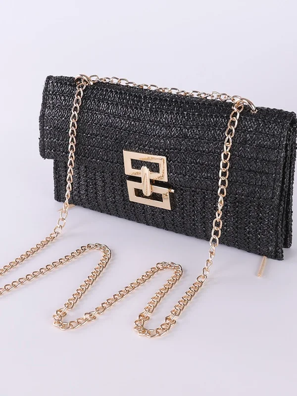 Holiday Style Multi-compartment Metal Chain Flip Cover Twist Lock Straw Bag Shoulder Bag Chain Lock Women Bag