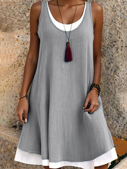 Women Plain Summer Dress Crew Neck Sleeveless Tank X-Line Dress