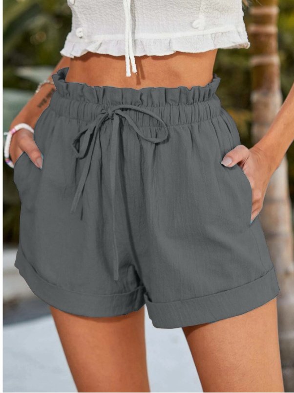 Casual Plain Natural Drawstring Straight Pants Shorts