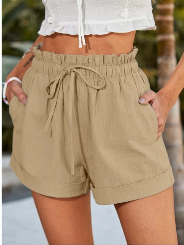 Casual Plain Natural Drawstring Straight Pants Shorts