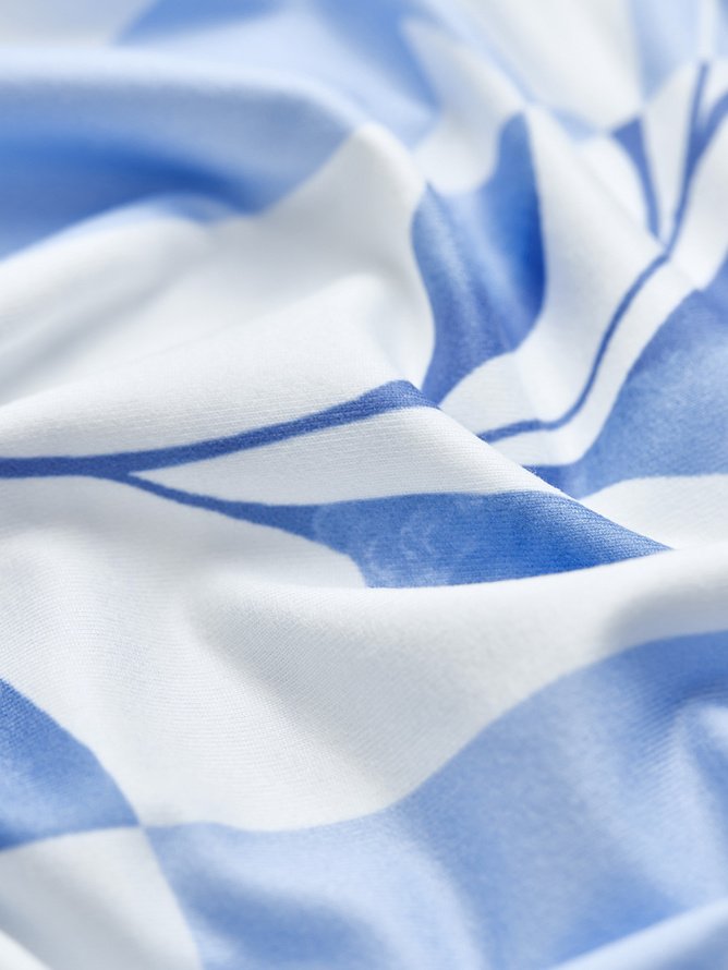 Women Geometric Summer Dress Half Open Collar Half Sleeve A-Line Dress