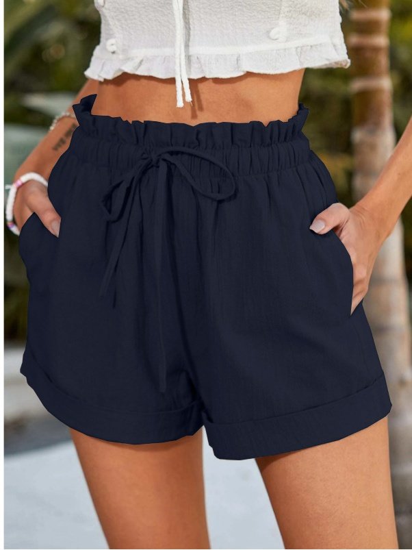 Casual Plain Natural Drawstring Straight Pants Shorts