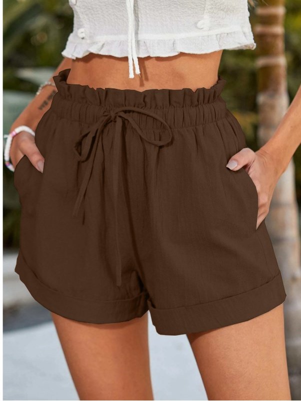 Casual Plain Natural Drawstring Straight Pants Shorts