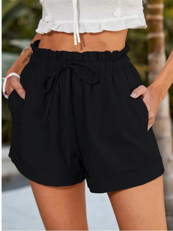 Casual Plain Natural Drawstring Straight Pants Shorts